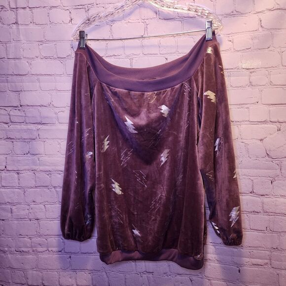 Material Girl Sweater Womens Medium Plum Velour Off The Shoulder Madonna - Picture 1 of 8